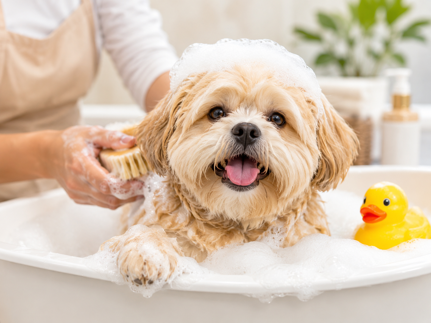 Dog enjoying bath time